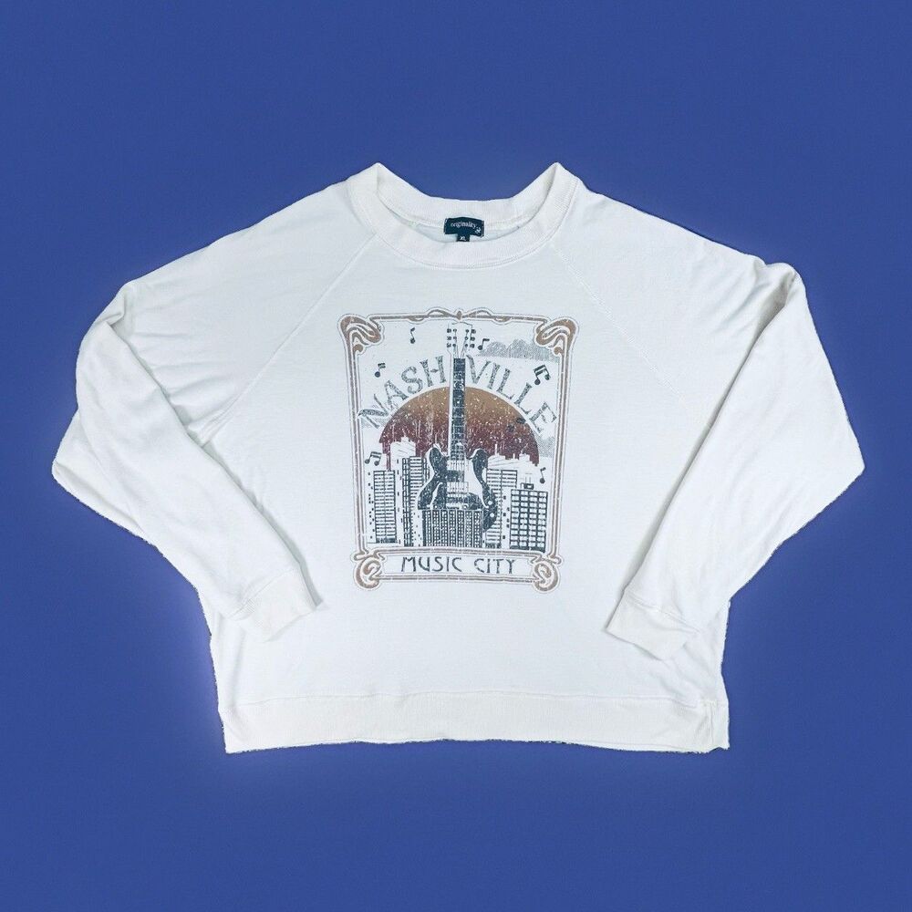 Originality Nashville Sweatshirt XL Long-sleeve Music City Guitar Ivory USA